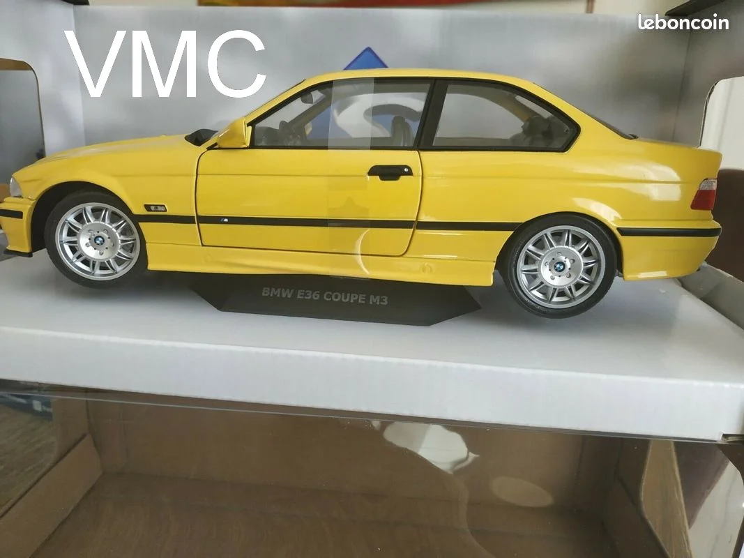 BMW M3 E36 de l'année 1994 Dakar Jaune 1/18 Solido VOITURE DE SPORT DE COULEUR PARTICULIÈRE ET RECHERCHÉE belle finitions